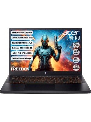 Acer ANV15-52 i9-13900H 16 GB Ram 512 GB SSD Rtx 5060 15.6" Fhd IPS 165 Hz Freedos NH.QZ8EY.004