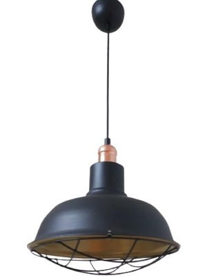 Rsylight Rys Retro Metal Siyah Dekoratif Bakır Duylu Kafesli Siyah Içi Gold Kafe Mutfak Avize Çap:30 cm
