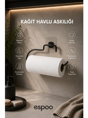 Espoo Design Havluluk Peçetelik Askısı Banyo Mutfak Düzenleyicisi Kağıt Rulo Havlu Askılığı Pratik Siyah Rulo