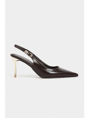 Nişantaşı Shoes Viora Kahve Rustik Kemer Detay Kadın Altın Topuklu Ayakkabı
