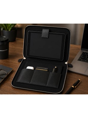 Windmotion Premium Tablet Kılıfı Evrak ve Aksesuar Organizer Çantası Siyah