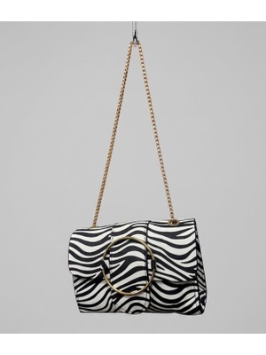 Addy Çizgili Desenli Stripe & Glam Gold Zincir Askılı Portföy Omuz ve El Çantası E19B12