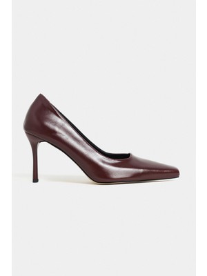 Nişantaşı Shoes Zivy Bordo Rustik Desenli Küt Burun Kalıp 7-8 cm Topuk Boyu  Kapalı Topuklu Kadın Ayakkabı