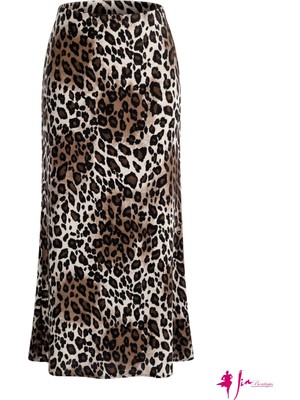 Karamel Tonlu Leopar Desenli Saten Etek