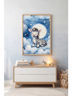Tontilika Rüya Gecesi Zebra Temalı 1. Kalite Ahşap Çerçeveli Tablo