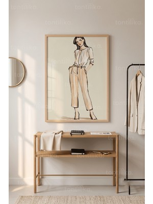Tontilika Minimalist Moda Eskizi 1. Kalite Ahşap Çerçeveli Tablo