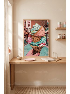 Tontilika Renkli Dondurma Pop Art 1. Kalite Ahşap Çerçeveli Tablo