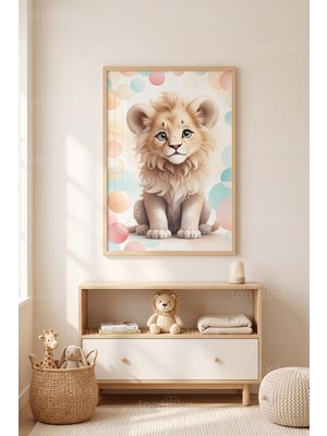 Tontilika Sevimli Aslan Bebek Odası 1. Kalite Ahşap Çerçeveli Tablo