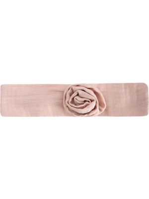 Cigit Müslin Gül Figürlü Lastik Bandana Pudra Pembe