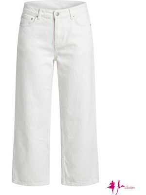 Beyaz Yüksek Bel Geniş Paça Denim Pantolon
