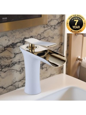 OEM Banyo Lavabo Bataryası Beyaz Gold Renk Şelale Ithal 7 Yıl Garantili