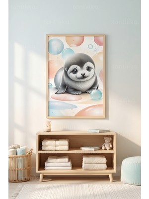 Tontilika Sevimli Yavru Fok Minimalist 1. Kalite Ahşap Çerçeveli Tablo