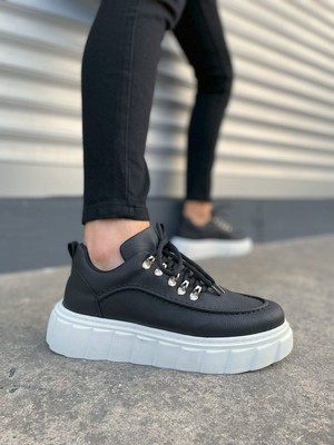 JET-010 Cloud Bağcıklı Cilt Erkek Günlük Sneaker Ayakkabı Cbt - Siyah