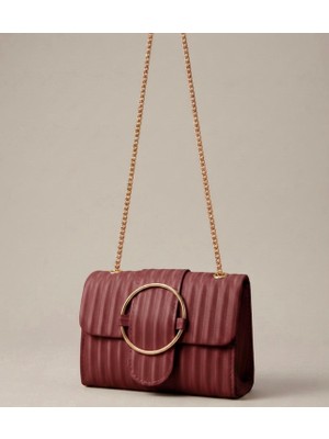 Addy Çizgili Desenli Stripe & Glam Gold Zincir Askılı Portföy Omuz ve El Çantası E19B12