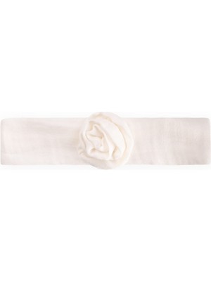 Cigit Müslin Gül Figürlü Lastik Bandana Ekru