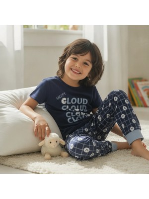 Bonbon Çocuk Cloud Baskılı Lacivert Renk 2'li Takım CB1043