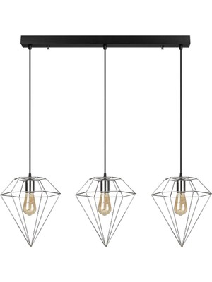 Rsylight Modern Krom 3 Lü Masa Üstü Sıralı Rustik Retro Metal Prizma Dekoratif Sarkıt Avize