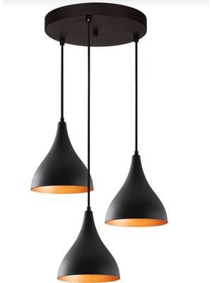 Rsylight Retro Metal 3 Lü Siyah Içi Gold Dekoratif Rustik Sarkıt Avize