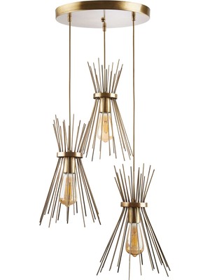 Rsylight Retro Metal 3 Lü Eskitme Rustik Dekoratif Kirpi Sarkıt Avize