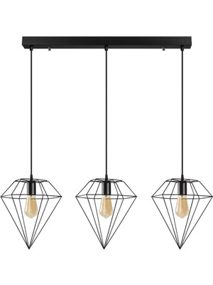 Rsylight Modern Siyah 3 Lü Masa Üstü Sıralı Rustik Retro Metal Prizma Dekoratif Tekli Sarkıt Avize