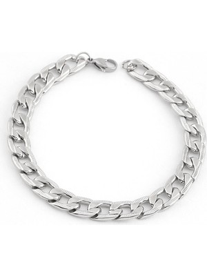 Lorivelle Premium Kalem Işlemeli Gurmet Zincir Erkek Bileklik - Gümüş Renk, Klasik Kalın Tasarım (19 Cm)