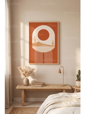 Tontilika Çöl ve Doğa Minimalist Boho 1. Kalite Ahşap Çerçeveli Tablo