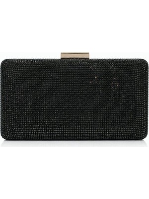 Seniorah Siyah Parlak Taş Kaplama Söz Nişan Düğün Kadın Abiye Çanta Clutch