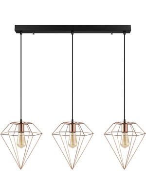 Rsylight Modern Bakır 3 Lü Masa Üstü Sıralı Rustik Retro Metal Prizma Dekoratif Sarkıt Avize