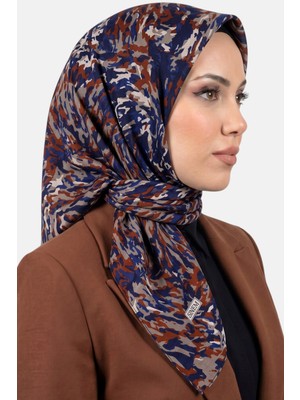 Hadiora Kadın Lacivert Gri Renkli Modern Desenli Dikişli Yazma