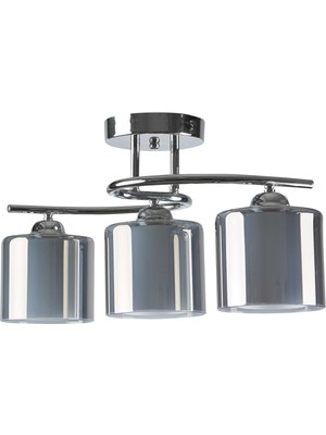 Rsylight Retro Metal Krom Füme Çift Camlı 3 Lü Tavan Plofyoner Sarkıt Avize