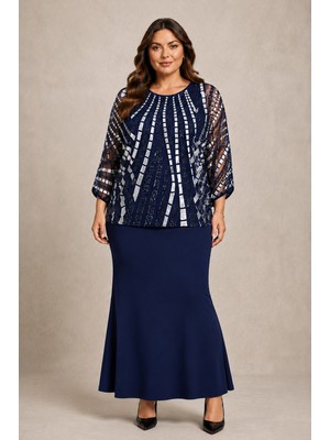 Bihan Store Kadın Abiye Ikili Bluz Yarasa Kol - 2779 - Lacivert