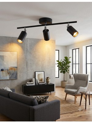 Light House Axel 3'lü Siyah Ray Spot Avize - 360° Hareketli Başlıklı (60 Cm)