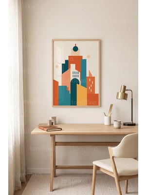 Tontilika Modern Geometri Soyut Mimari 1. Kalite Ahşap Çerçeveli Tablo