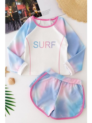 Miniğimin Cicileri Surf Pastel Batik Desenli Kız Çocuk Mayo Takımı - Turkuaz
