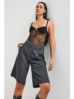 It's Basic Kadın Antrasit S6 Baggy Fit Maxi Boy Bermuda Şort