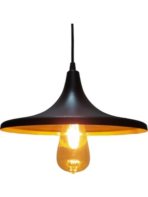 Rsylight Retro Metal Sarkıt Avize Rustik Tekli Sarkıt Siyah Içi Sarı Mutfak Cafe