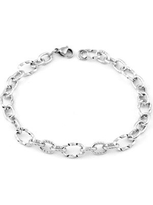 Lorivelle Premium Dokulu Oval Zincir Erkek Bileklik - Gümüş Renk, Klasik Tasarım (19 Cm)