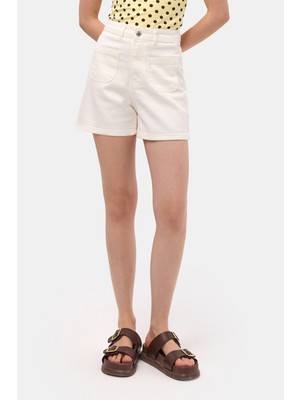 It's Basic Kadın Kırık Beyaz 7S6-101 Midi Mom Fit Elastan Kumaş Denim Şort