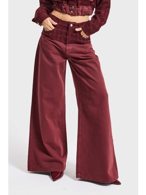It's Basic Kadın Bordo 6s6-35 Palazzo Fit Çift Parça Kumaş Özel Tasarım Denim Jean