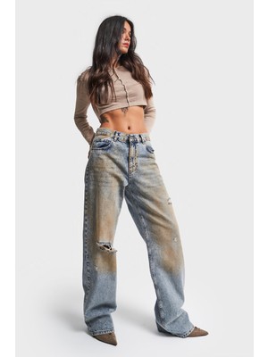 It's Basic Kadın T Kot Rengi Özel Yıkamalı Tasarım Loose Fit Denim