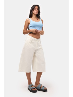 It's Basic Kadın Kırık Beyaz 7S6-101 Maxi Denim Bermuda Şort
