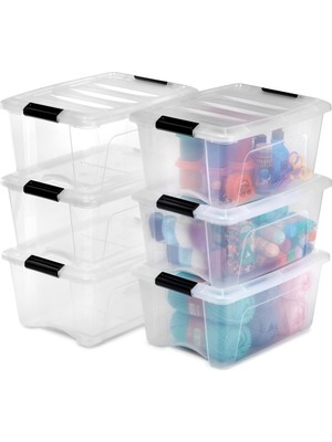 Kutu, Plastik Saklama Düzenleyici, 6'li Paket, 6 x 15 L, Sabit, Klipsler, Istiflenebilir, Çok Ama�