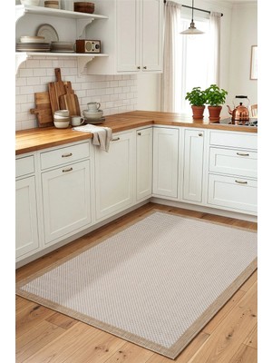 Koza Halı Fresco Ekru Natural İskandinav Jüt Yıkanabilir Bordürlü Halı Kilim Balkon Teras Mutfak Halısı 23745A, 140 x 200