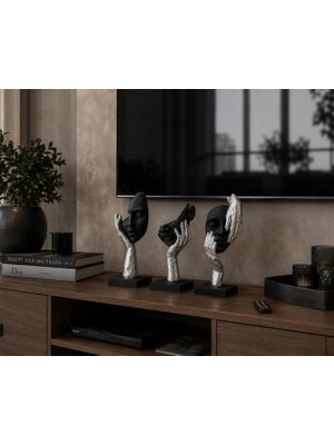 Doremcy 3’lü El Detaylı Dekoratif Biblo Seti – Modern Minimalist Tasarım, Gümüş Renk, Polyester