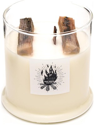 Büyük Üfleme Cam Ahşap Fitilli Palo Santo Vegan Mum (380 Gr)