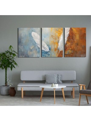 Lü Kanvas Tablo Seti Yağlı Boya Dokulu Beyaz Şans Tüyü Görseli 40 x 60 GARTNM1717