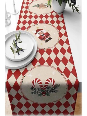 Yılbaşı Temalı Dijital Baskılı Runner Örtüsü Christmas Kırmızı 40X140 cm