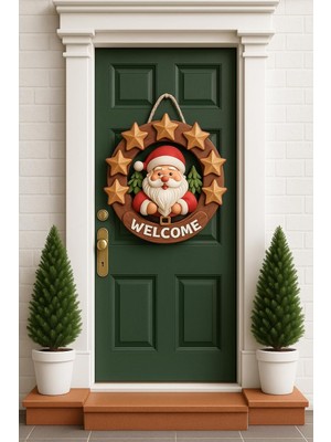 Yuvarlak Yıldızlı Ahşap Noel Kapı Süsü Yılbaşı Mazemeleri Yılbaşı Temalı Hediyeler 202