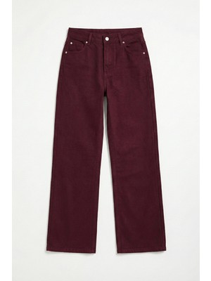 It's Basic Kadın Bordo Doris 7s6-35 Straight Fit Yüksek Bel %100 Koton Denim Jean
