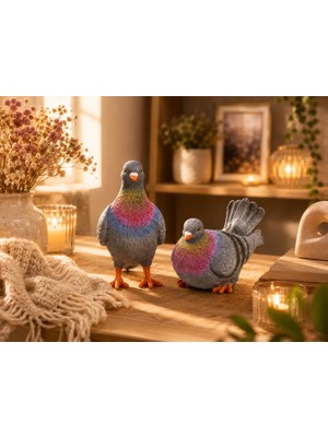 Doremcy Dekoratif Güvercin Biblo 2’li Set Polyester Kuş Obje Balkon Bahçe Salon Ev Dekorasyonu Hediyelik